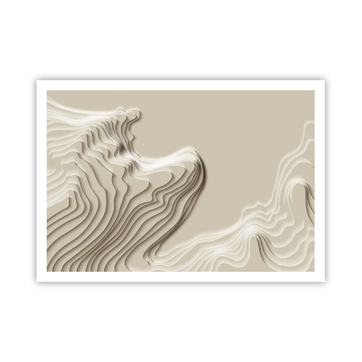 Affiche - Poster - Un motif abstrait dans des tons beiges avec un effet linéaire. - 100x70cm - Topographie artistique - Décoration murale moderne pour le salon et la chambre ARTTOR