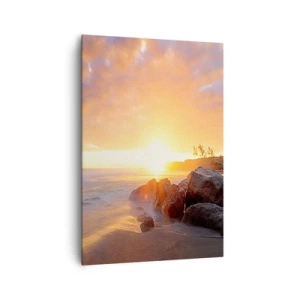 Impression sur toile - Image sur toile - Coucher de soleil sur la côte rocheuse - 70x100cm - Brise lumineuse du soir - Décoration murale moderne pour le salon et la chambre ARTTOR