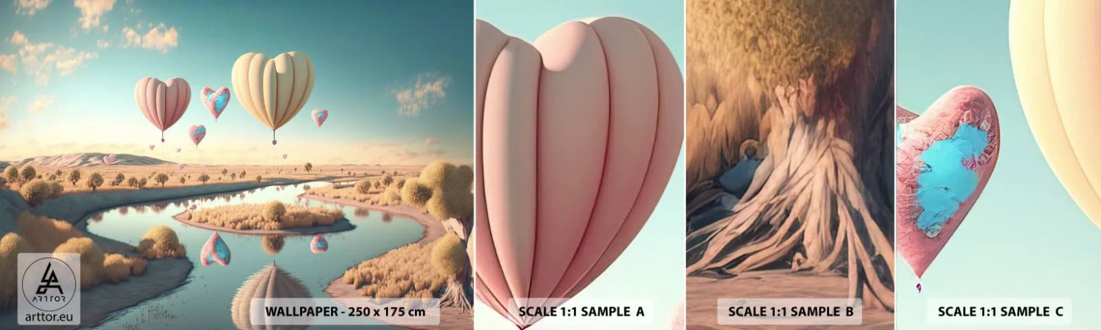 Échantillon De Papier Peint Standard Eco - L'amour te permet de t'élever - des ballons, Pastel, Bonbons - 100x30 cm