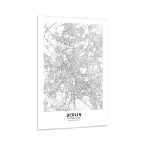 Impression sur verre - Image sur verre - Carte détaillée de la ville en noir et blanc - 70x100cm - Fleur de Berlin - Décoration murale moderne pour le salon et la chambre ARTTOR