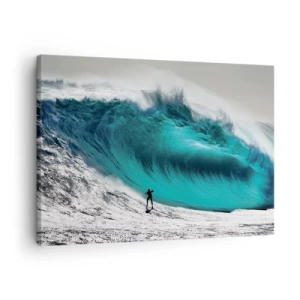 Impression sur toile - Image sur toile - Surfeur devant une énorme vague - 70x50cm - Challenge accepté - Décoration murale moderne pour le salon et la chambre ARTTOR