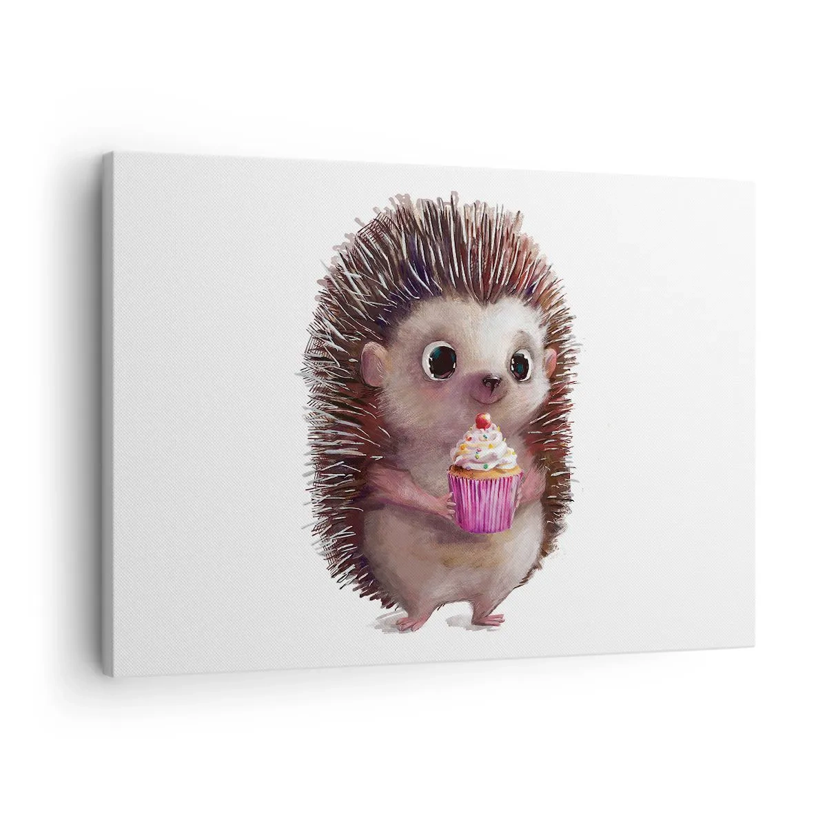 Impression sur toile - Image sur toile - Un hérisson mignon avec un cupcake - 70x50cm - La fête c'est tous les jours - Décoration murale moderne pour le salon et la chambre ARTTOR