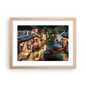 Affiche dans un chêne clair - Poster - Soirée dans une rue chinoise - 40x30 cm