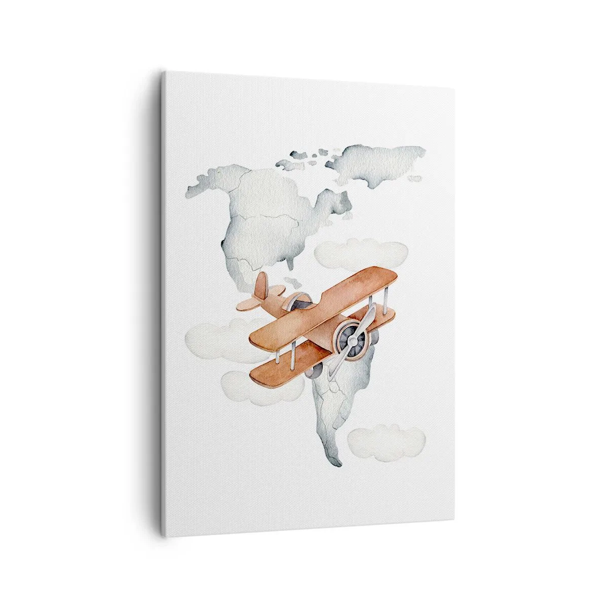 Impression sur toile - Image sur toile - Illustration d'une carte du monde avec des avions - 50x70cm - Dans un esprit pionnier - Décoration murale moderne pour le salon et la chambre ARTTOR