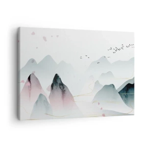 Impression sur toile - Image sur toile - Montagnes abstraites aux tons pastel - 70x50cm - Au-delà des sommets - Décoration murale moderne pour le salon et la chambre ARTTOR