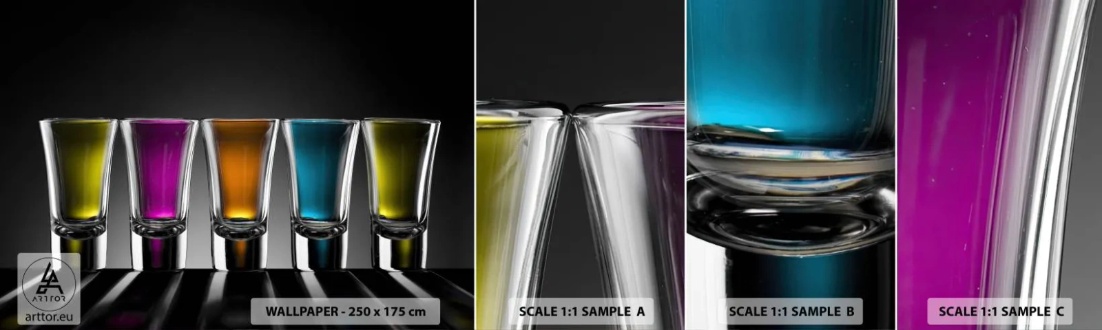 Échantillon de Papier Peint Autocollant Deluxe Sticker - Les couleurs de la joie - La gastronomie, Boissons, Lunettes - 100x30 cm