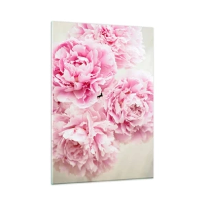 Impression sur verre - Image sur verre - Un bouquet de pivoines roses pleines sur un fond clair - 50x70cm - En glamour rose - Décoration murale moderne pour le salon et la chambre ARTTOR