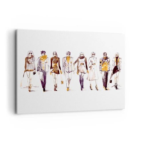 Impression sur toile - Image sur toile - Croquis d'un groupe de personnes en tenues de mode - 100x70cm - Chic décontracté, élégance décontractée - Décoration murale moderne pour le salon et la chambre ARTTOR