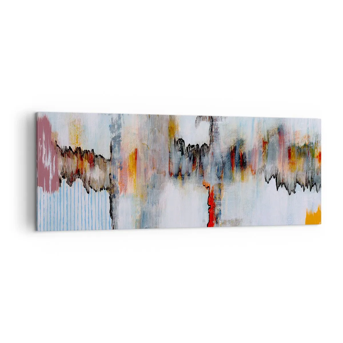 Impression sur toile - Image sur toile - Motif abstrait aux couleurs vives sur fond clair - 140x50cm - Un bâton sur l'eau - Décoration murale moderne pour le salon et la chambre ARTTOR