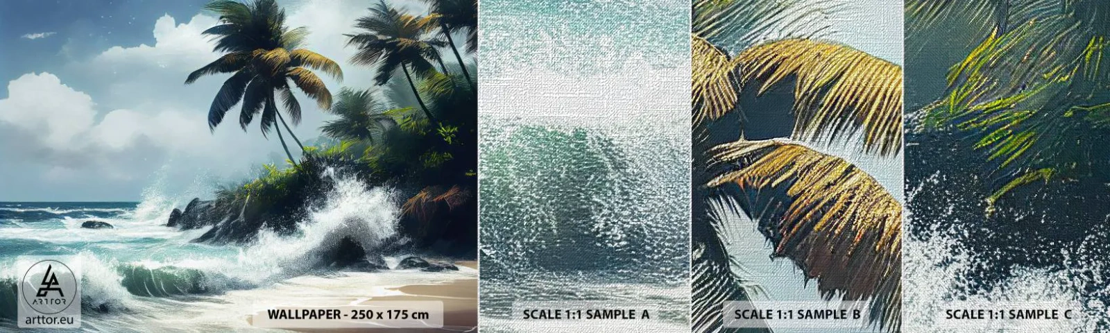 Échantillon de Papier Peint Premium Canvas - Sur une côte tropicale - Plage, Tropical, Palmier - 100x30 cm