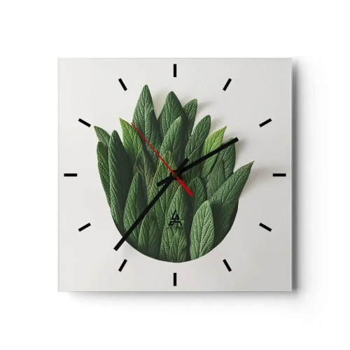 Horloge murale - Pendule murale - Une composition de feuilles vertes sur un fond clair - 30x30cm - Curiosité sans retenue - Décoration murale moderne pour le salon et la chambre ARTTOR