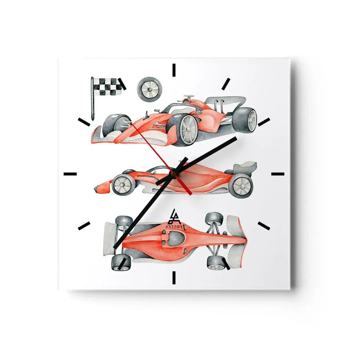 Horloge murale - Pendule murale - Une voiture de course rouge avec un drapeau à damier - 30x30cm - poursuis ton rêve - Décoration murale moderne pour le salon et la chambre ARTTOR