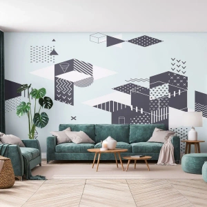 Papier Peint Photo Premium Canvas - Graphismes géométriques modernes dans des tons de blanc et de bleu marine - 100x70cm - Dans l'âme d'un mathématicien - Décoration murale moderne pour le salon et la chambre ARTTOR