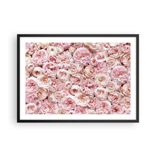 Affiche dans un cadre noir - Poster - Des roses délicates dans des tons de rose sur toute la surface - 70x50cm - Un lit de roses - Décoration murale moderne pour le salon et la chambre ARTTOR