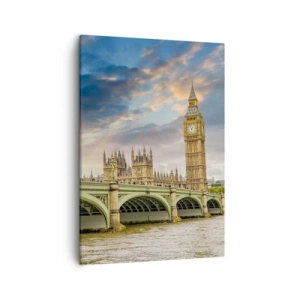 Impression sur toile - Image sur toile - Big Ben et le pont de Westminster contre le ciel au crépuscule - 50x70cm - Le temps s'est arrêté dans l'Empire - Décoration murale moderne pour le salon et la chambre ARTTOR