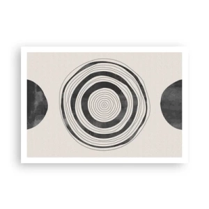 Affiche - Poster - Cercles minimalistes noirs et blancs sur fond clair - 100x70cm - Ce qui est important c'est ce qu'il y a entre les deux - Décoration murale moderne pour le salon et la chambre ARTTOR