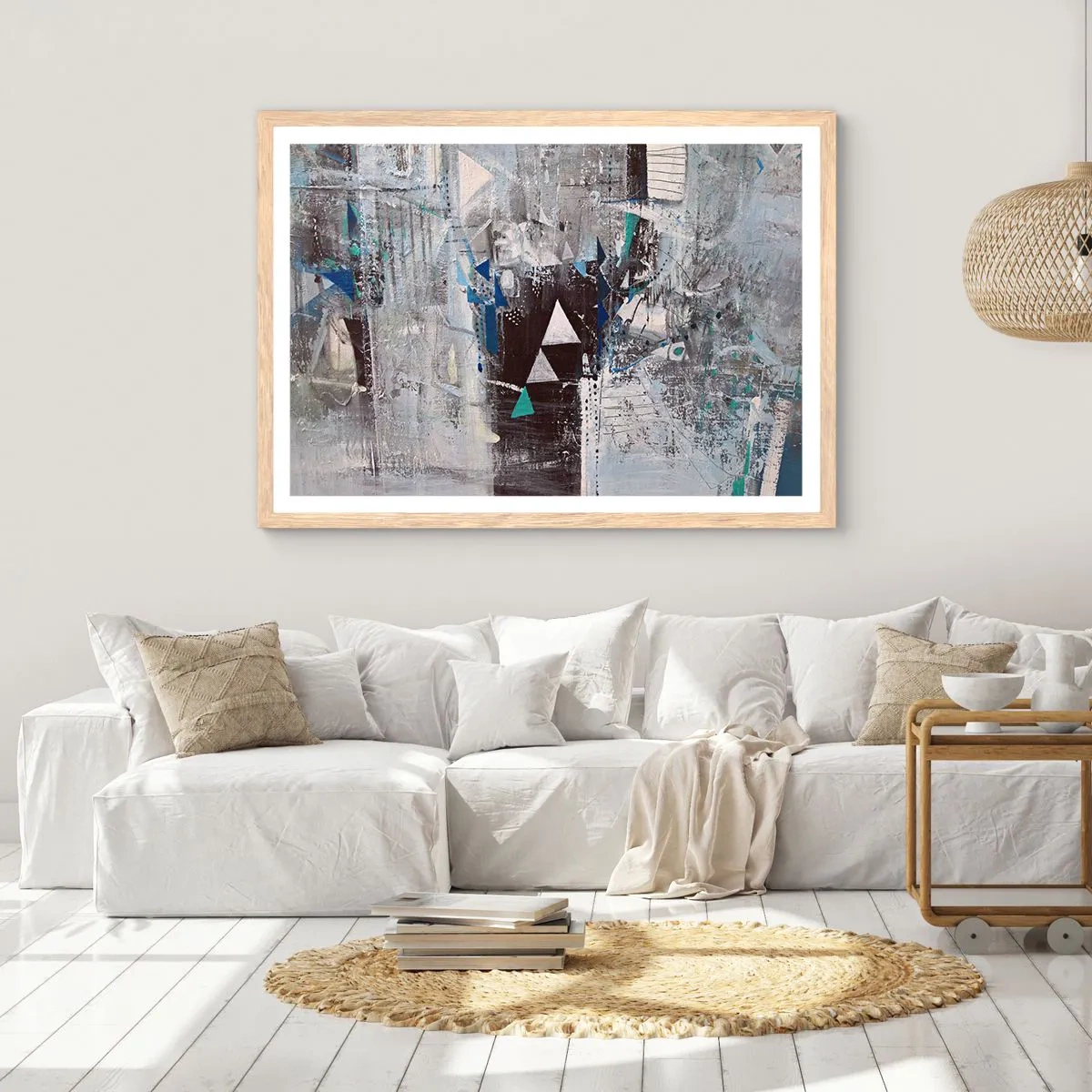 Affiche dans un chêne clair - Poster - Ordre prioritaire des triangles - 100x70 cm