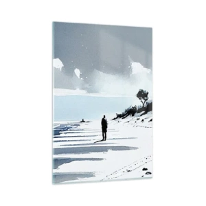 Impression sur verre - Image sur verre - Une silhouette solitaire marchant sur une plage déserte - 80x120cm - Seul à seul - Décoration murale moderne pour le salon et la chambre ARTTOR