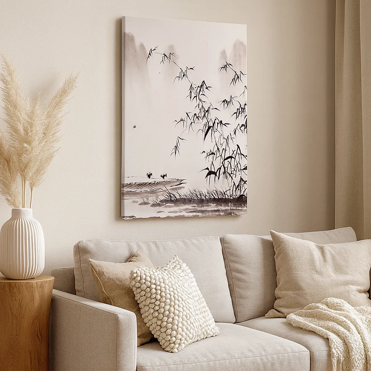 Impression sur toile - Image sur toile - Un paysage minimaliste de style oriental - 50x70cm - Le silence des rizières - Décoration murale moderne pour le salon et la chambre ARTTOR