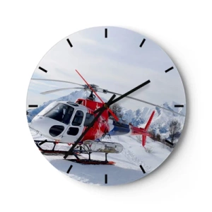 Horloge murale - Pendule murale - Un hélicoptère rouge sur fond de montagnes et de neige - 30x30cm - Toujours prêt - Décoration murale moderne pour le salon, la cuisine et la chambre ARTTOR