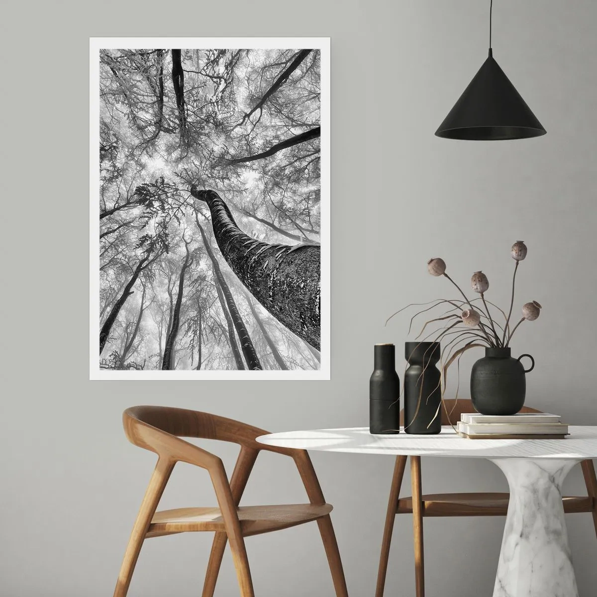 Affiche - Poster - Perspective d'arbres en noir et blanc - 50x70cm - Course vers la lumière - Décoration murale moderne pour le salon et la chambre ARTTOR