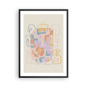Affiche dans un cadre noir - Poster - Abstraction colorée avec des lignes irrégulières sur un fond clair - 50x70cm - Labyrinthe – une aventure joyeuse - Décoration murale moderne pour le salon et la chambre ARTTOR