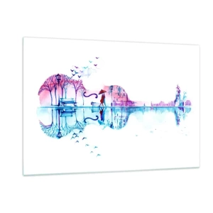 Impression sur verre - Image sur verre - Un paysage en forme de guitare dans un style aquarelle - 120x80cm - Je vous apporterai de cantiques de pluie - Décoration murale moderne pour le salon et la chambre ARTTOR
