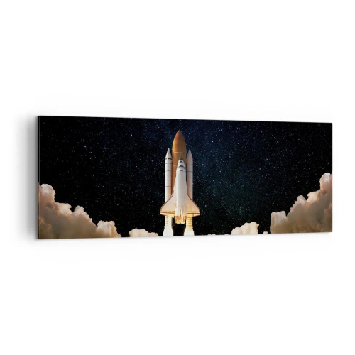 Impression sur toile - Image sur toile - Une fusée spatiale décollant dans le ciel étoilé - 140x50cm - Ad astra! - Décoration murale moderne pour le salon et la chambre ARTTOR