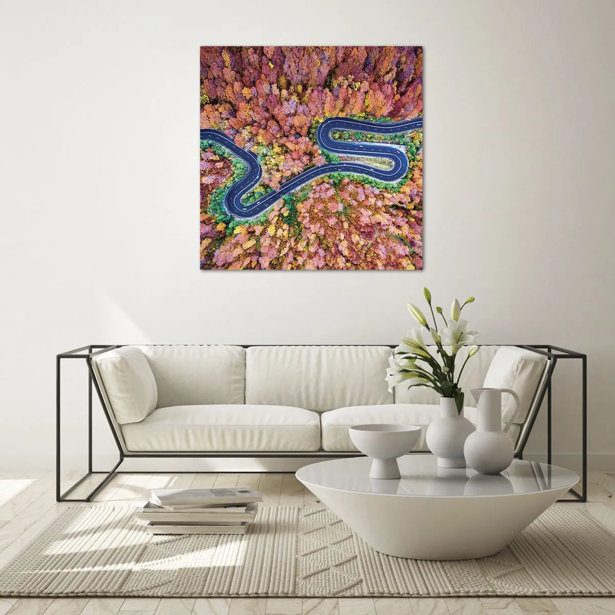 Impression sur verre - Image sur verre - Route sinueuse à travers la forêt - 40x40 cm