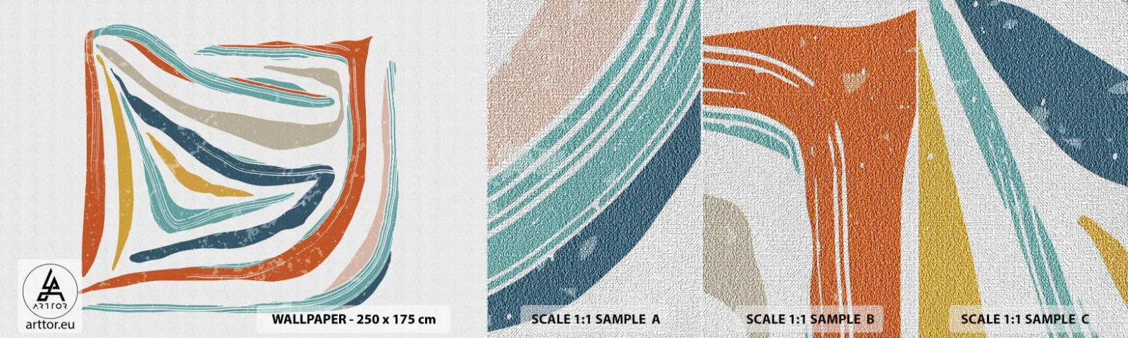 Échantillon de Papier Peint Premium Canvas - Abstraction avec un sourire amical - Bohème, Morceau, Moderne - 100x30 cm