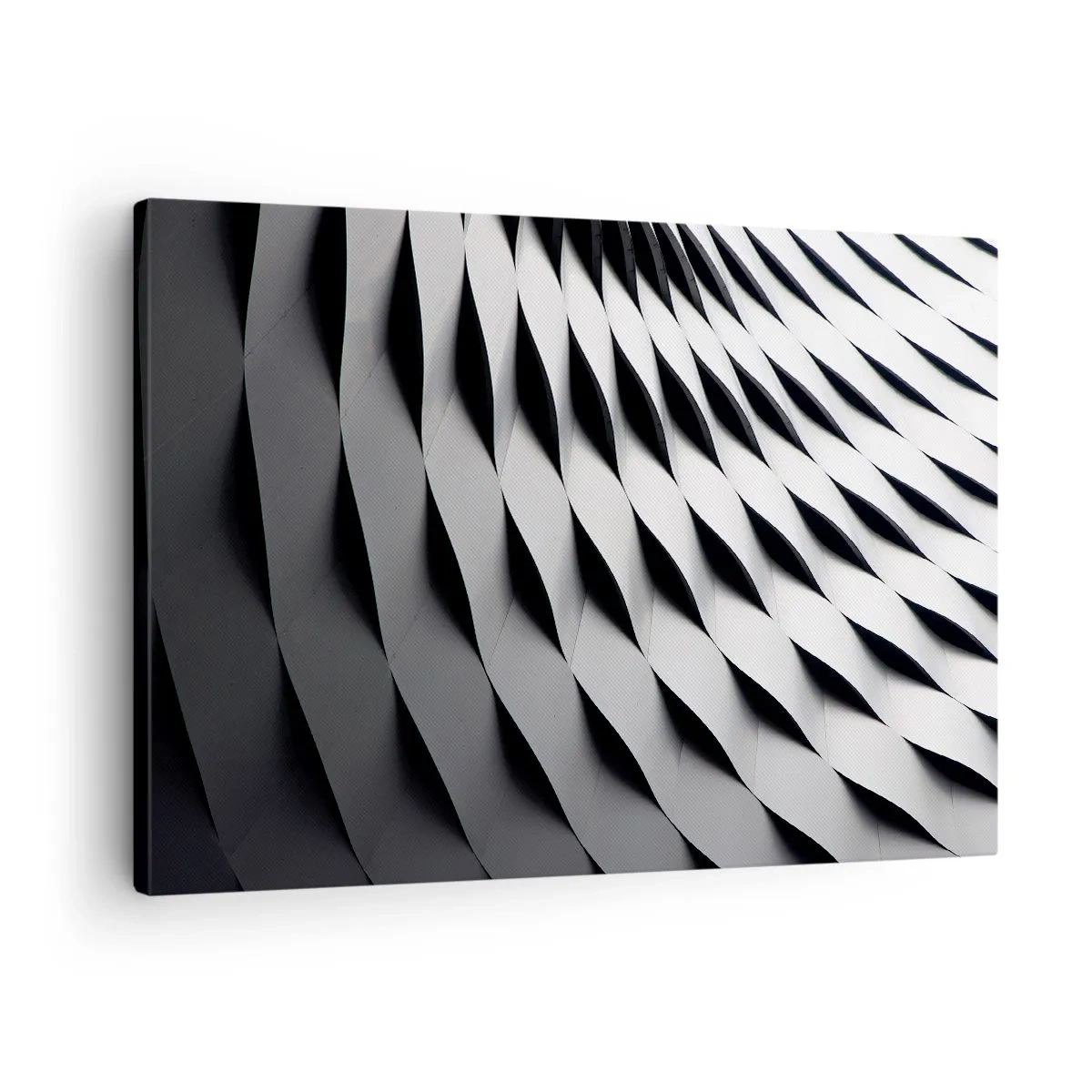 Impression sur toile - Image sur toile - Motif géométrique abstrait dans des tons de noir et blanc - 70x50cm - A la surface des vagues - Décoration murale moderne pour le salon et la chambre ARTTOR