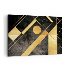 Impression sur toile - Image sur toile - Formes géométriques dans les tons or et noir - 100x70cm - Soleil du désert - Décoration murale moderne pour le salon et la chambre ARTTOR