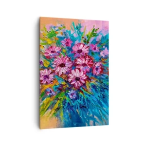 Impression sur toile - Image sur toile - Fleurs colorées dans un bouquet sur un fond de couleur pastel - 70x100cm - Énergie de la vie - Décoration murale moderne pour le salon et la chambre ARTTOR