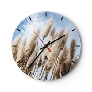 Horloge murale - Pendule murale - Herbe de la pampa duveteuse contre un ciel bleu - 30x30cm - Caresse ensoleillée et venteuse - Décoration murale moderne pour le salon, la cuisine et la chambre ARTTOR