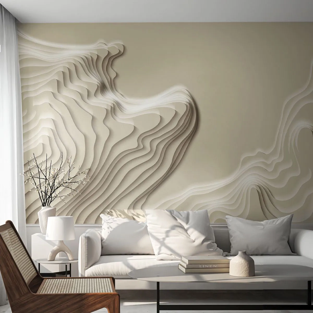 Papier Peint Photo Premium Sand - Vagues abstraites et structures superposées dans des tons beiges - 100x70cm - Topographie artistique - Décoration murale moderne pour le salon et la chambre ARTTOR