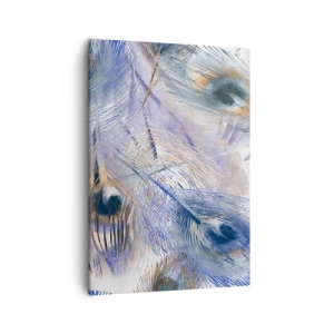 Impression sur toile - Image sur toile - Un motif avec des plumes de paon dans des tons de bleu et d'or - 50x70cm - Composition de paon - Décoration murale moderne pour le salon et la chambre ARTTOR