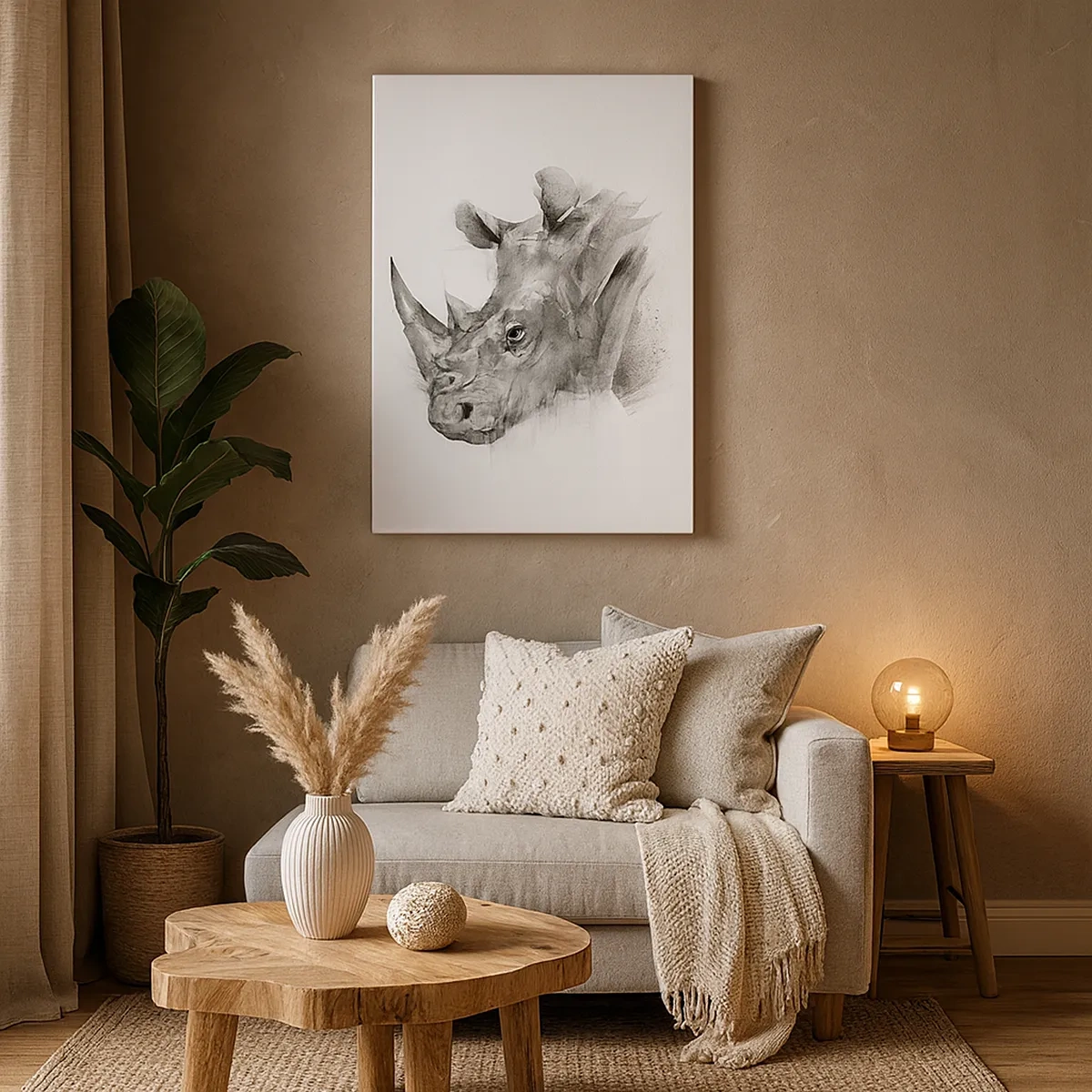 Impression sur toile - Image sur toile - Portrait artistique d'un rhinocéros en noir et blanc - 50x70cm - Potrait africain - Décoration murale moderne pour le salon et la chambre ARTTOR