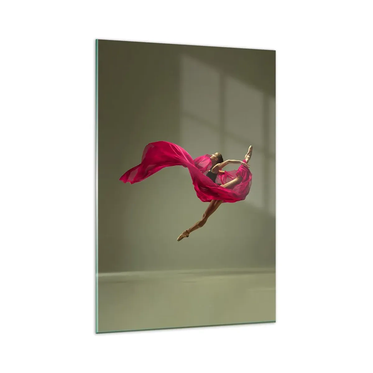 Impression sur verre - Image sur verre - Danseuse de ballet dans une pose dynamique avec du tissu rose - 80x120cm - Flamme dansante - Décoration murale moderne pour le salon et la chambre ARTTOR