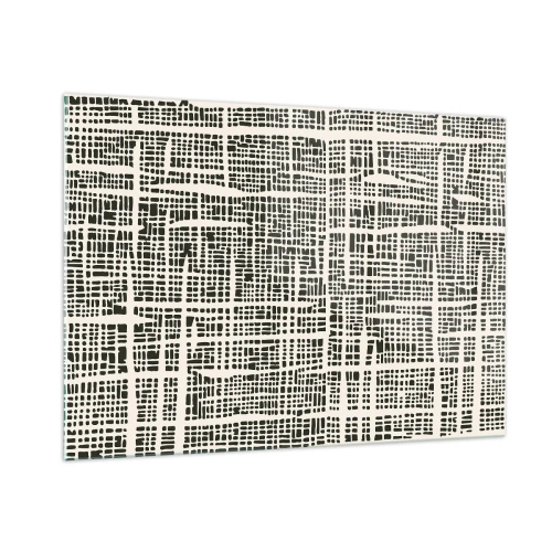 Impression sur verre - Image sur verre - Une abstraction en noir et blanc ressemblant à une grille de points. - 100x70cm - Composition tissée - Décoration murale moderne pour le salon et la chambre ARTTOR