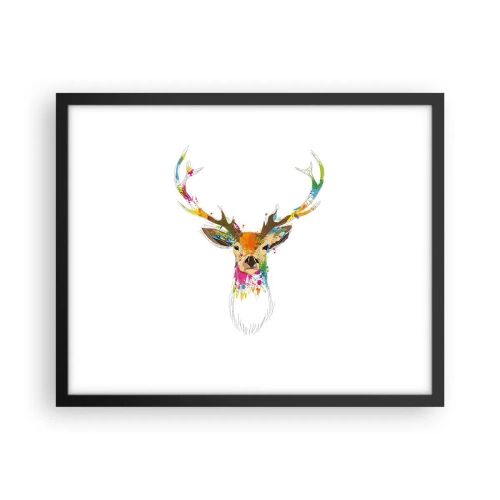 Affiche dans un cadre noir - Poster - Un cerf doux baigné de couleur - 50x40 cm