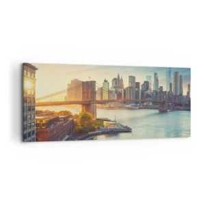 Impression sur toile - Image sur toile - Panorama de la ville avec le pont au coucher du soleil - 120x50cm - L'aube de la grande ville - Décoration murale moderne pour le salon et la chambre ARTTOR