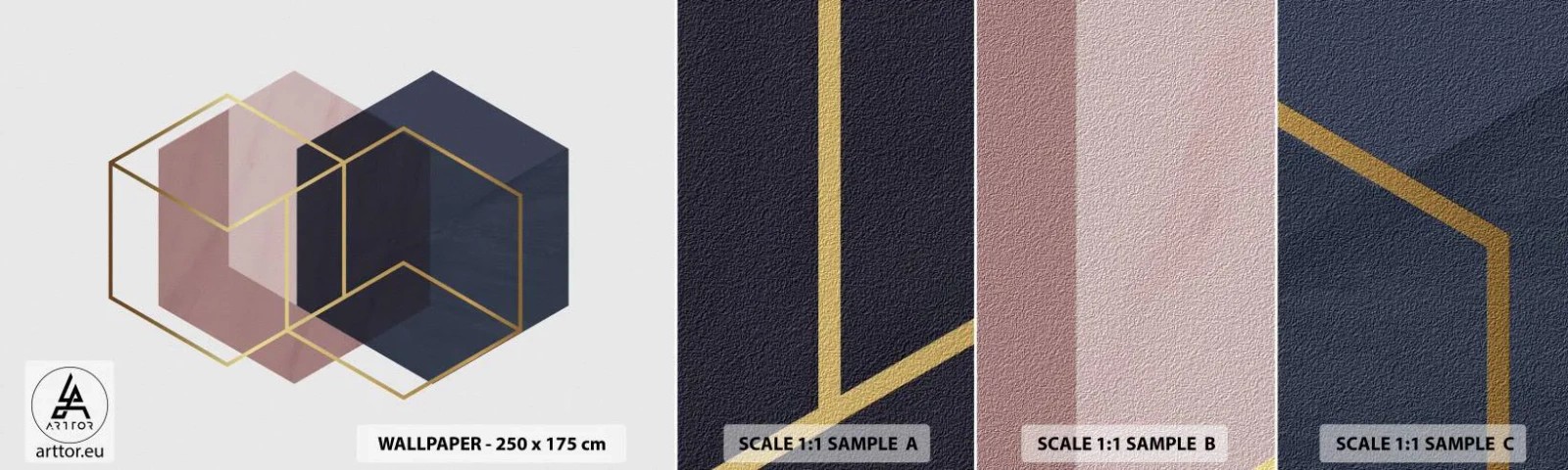 Échantillon de Papier Peint Autocollant Deluxe Sticker - Le pouvoir de la simplicité - Abstraction, Morceau, Hexagone - 100x30 cm