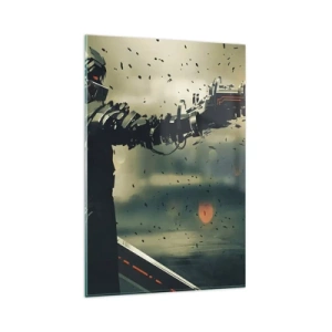Impression sur verre - Image sur verre - Guerrier cybernétique avec des armes futuristes - 80x120cm - L'arme fatale - Votre propre Terminator - Décoration murale moderne pour le salon et la chambre ARTTOR