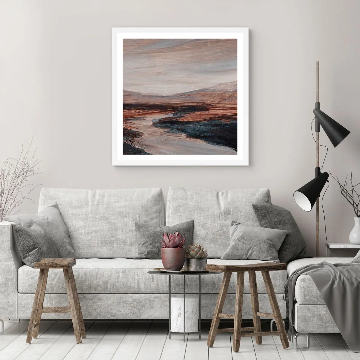 Affiche dans un cadre blanc - Poster - Une vallée tranquille - 30x30 cm