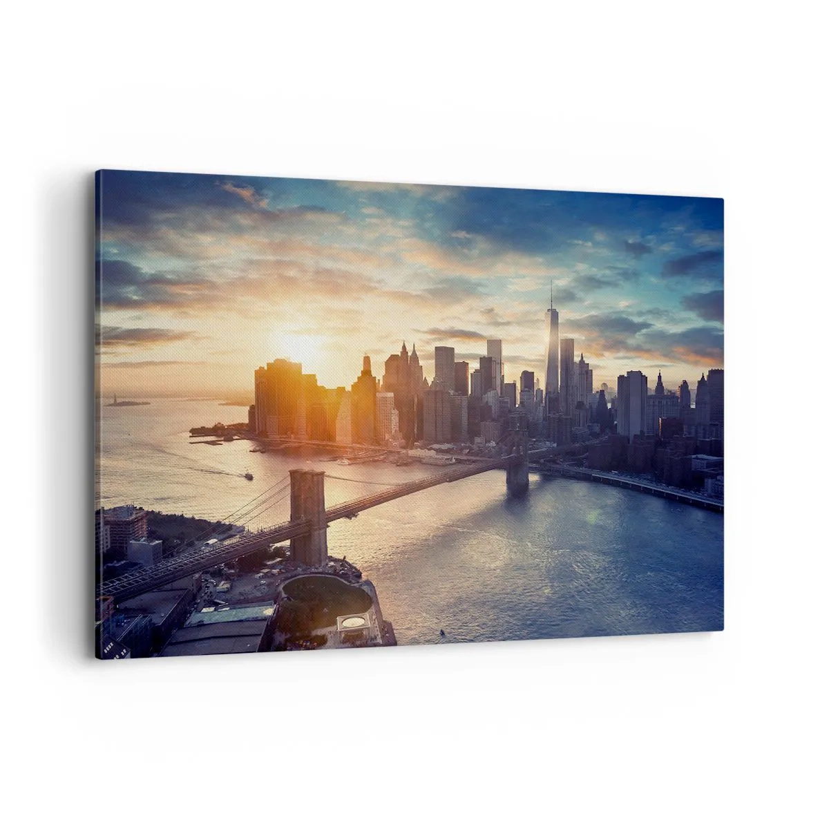 Impression sur toile - Image sur toile - Panorama de la ville avec le pont et la rivière à la lumière du soleil couchant - 120x80cm - Monument de la culture occidentale - Décoration murale moderne pour le salon et la chambre ARTTOR