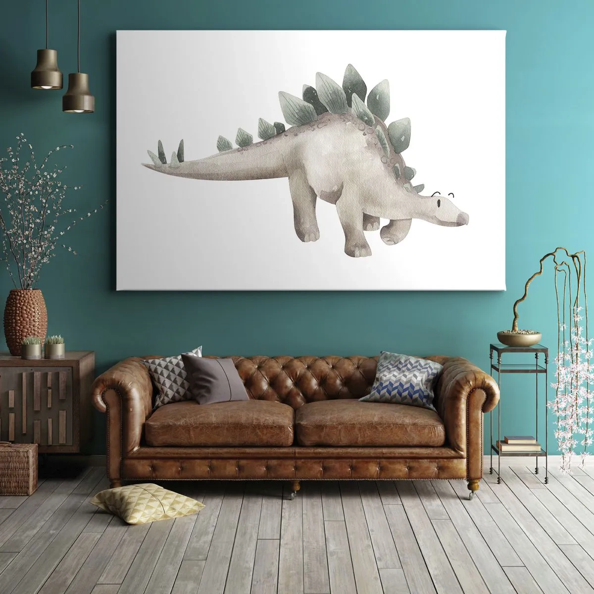 Impression sur toile - Image sur toile - Un dinosaure mignon aux couleurs pastel - 100x70cm - Votre ami - Décoration murale moderne pour le salon et la chambre ARTTOR