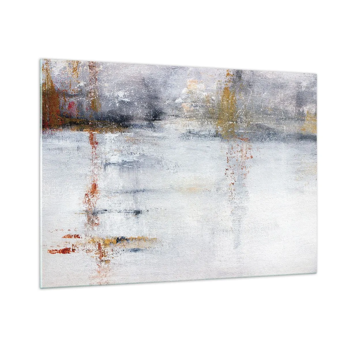 Impression sur verre - Image sur verre - Une peinture abstraite présentant une subtile combinaison de gris, de blanc et d'or. - 100x70cm - Derrière l'air un rideau - Décoration murale moderne pour le salon et la chambre ARTTOR