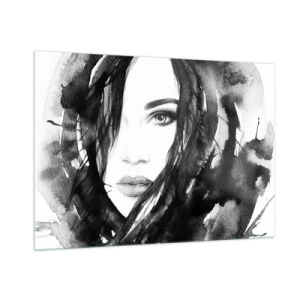 Impression sur verre - Image sur verre - Portraits féminins à l'aquarelle en noir et blanc - 100x70cm - Portrait d'une dame en noir et blanc - Décoration murale moderne pour le salon et la chambre ARTTOR