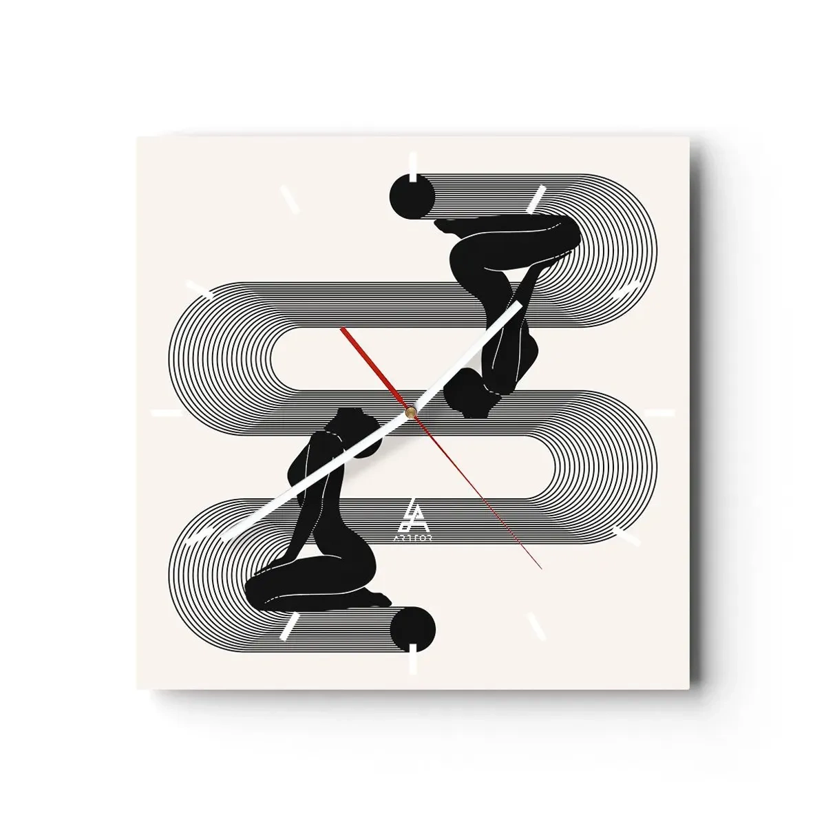 Horloge murale - Pendule murale - Silhouettes noires avec des lignes géométriques sur fond clair - 30x30cm - Symétrie sensuelle - Décoration murale moderne pour le salon et la chambre ARTTOR