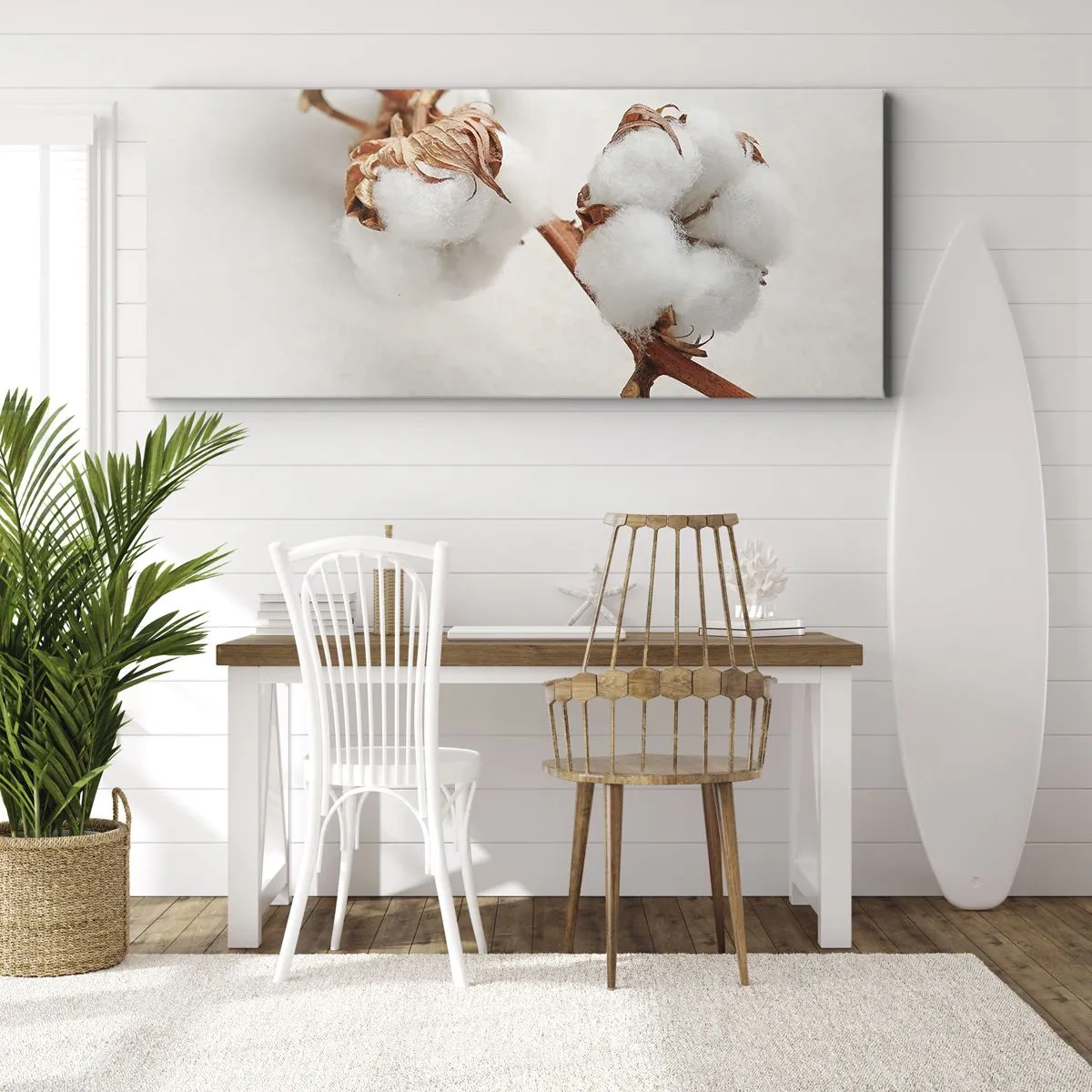 Impression sur toile - Image sur toile - Un brin de coton sur un fond subtil - 120x50cm - Seulement caliner - Décoration murale moderne pour le salon et la chambre ARTTOR